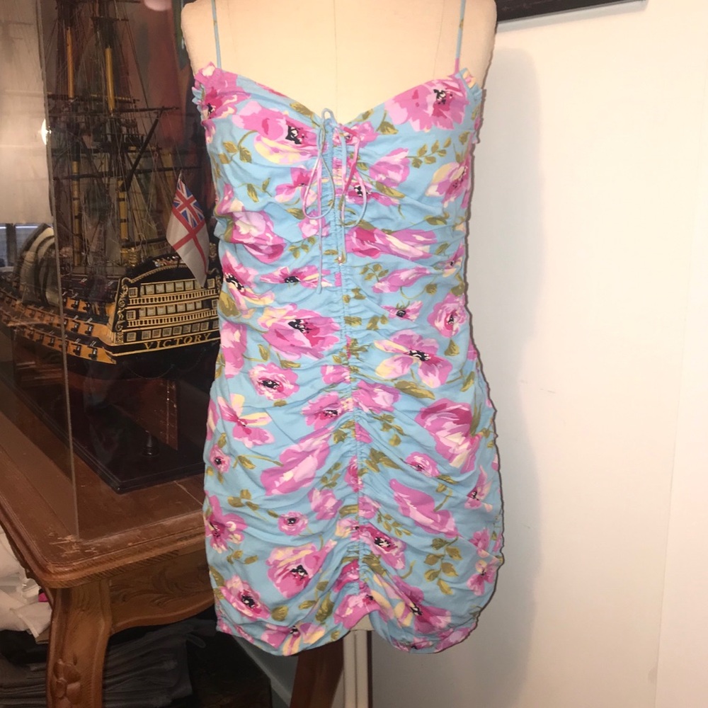 Zara Floral light blue and pink dress